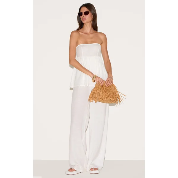 White Bandeau Peplum Detail Jumpsuit