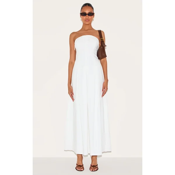 White Bandeau Pleated Midaxi Dress
