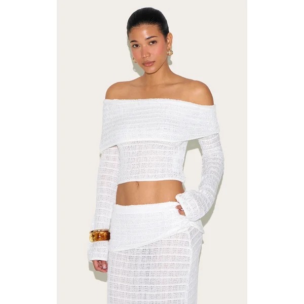 White Bardot Textured Knit Top