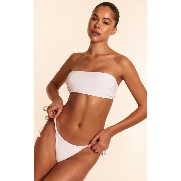 White Basic Bandeau and Tie Side Bikini Set