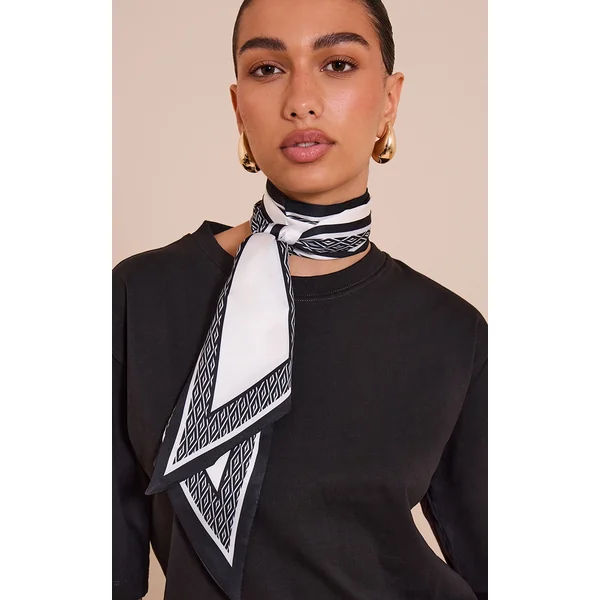 White Border Satin Neck Scarf