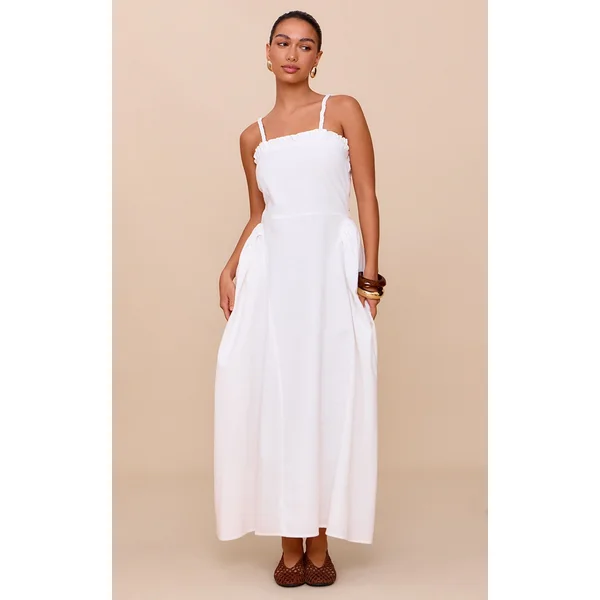 White Braided V Waist Midaxi Dress