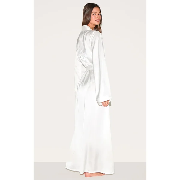 White Bride Embroidered Satin Maxi Robe