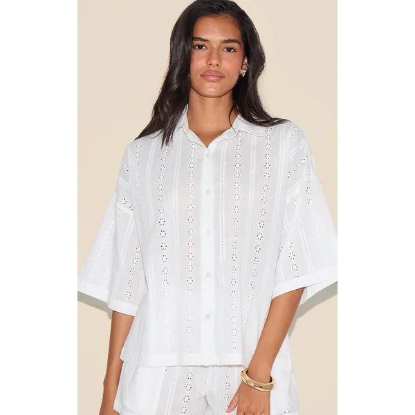 White Broderie Boxy Shirt