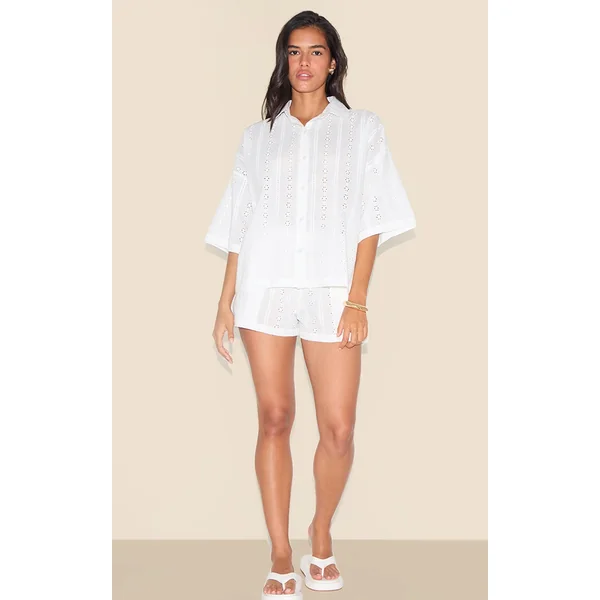 White Broderie Floaty Shorts