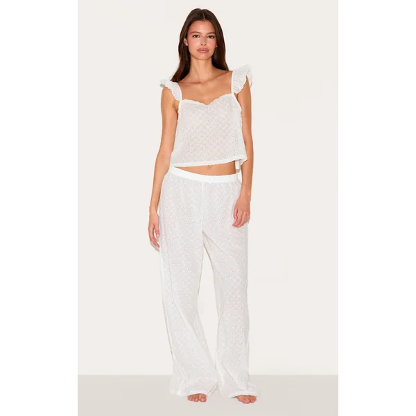 White Broderie Frill Long Pj Set