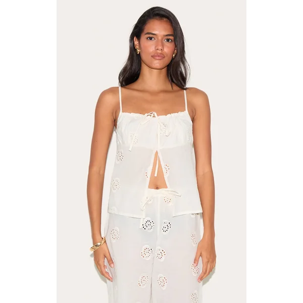 White Broderie Swirl Detail Floaty Top