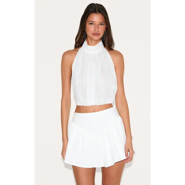 White Bubble Hem Chiffon Long Top