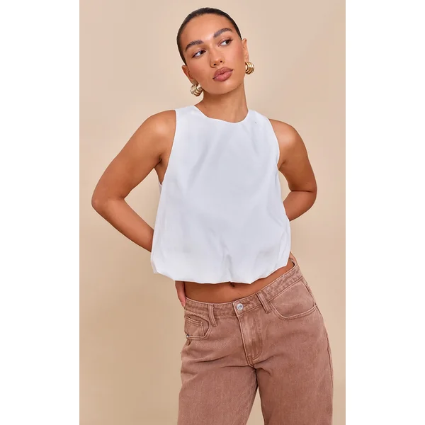 White Bubble Hem Top