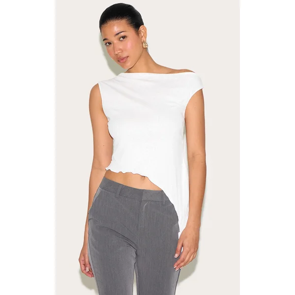 White Burnout Mesh Asymmetric Long Top