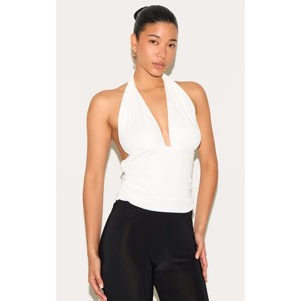 White Burnout Mesh Halter Neck Long Top