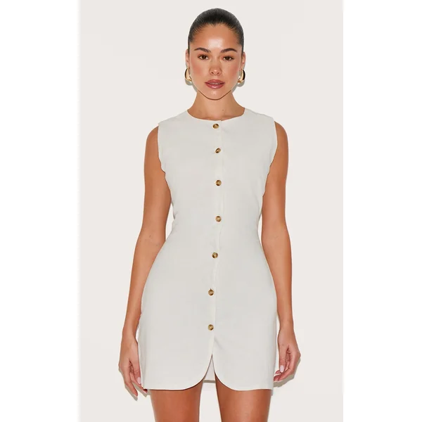 White Button Down Bodycon Dress