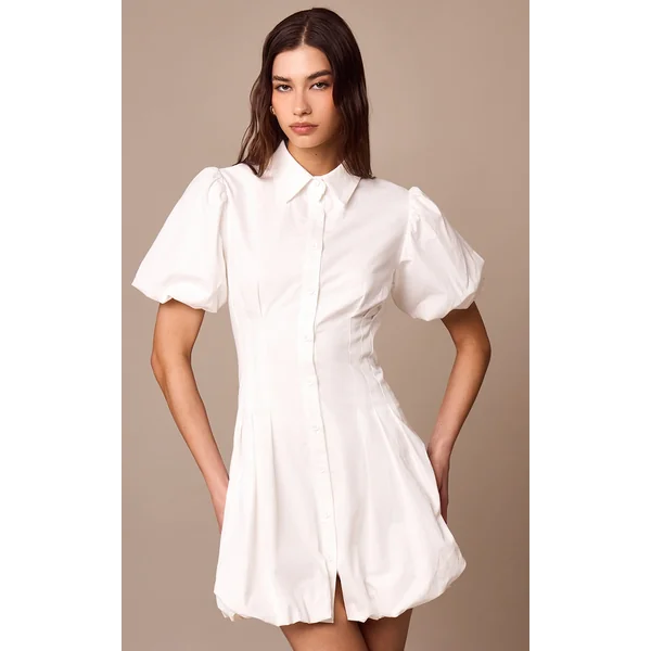 White Button Down Cinched Waist Shift Dress