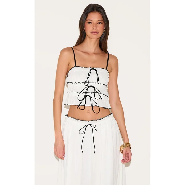 White Cheesecloth Contrast Cami Top