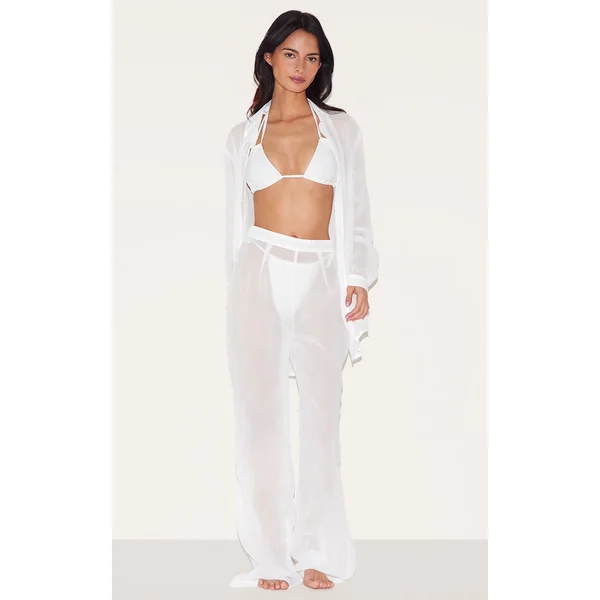 White Chiffon Straight Leg Beach Pants