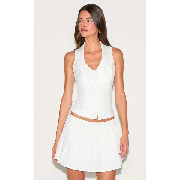 White Collar Detail Button Waist Coat