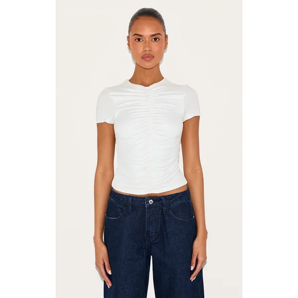 White Contour Jersey Ruched Fitted T-shirt