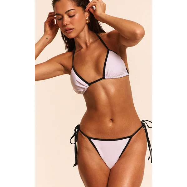 White Contrast Binding Triangle Bikini Top