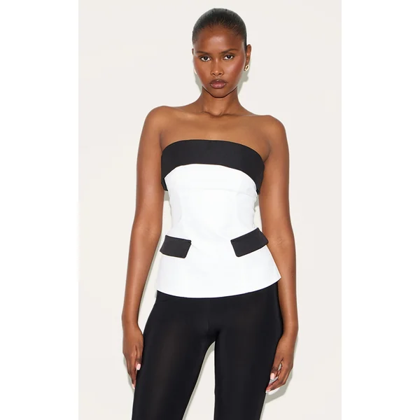 White Contrast Pocket Detail Foldover Bandeau