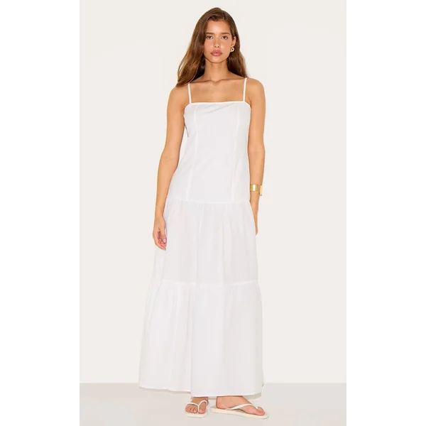 White Corset Dropped Waist Maxi Dress