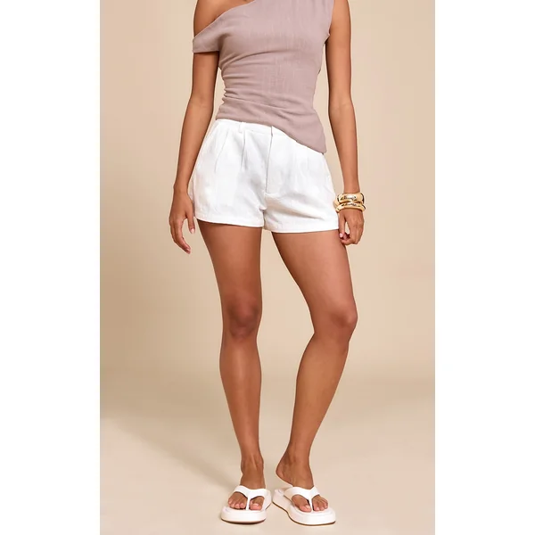 White Cotton Blend Woven Shorts