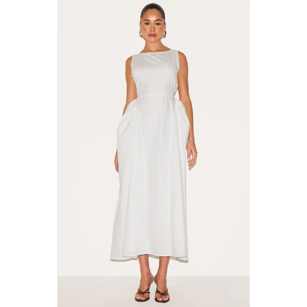 White Cotton Boat Neck Maxi Dress