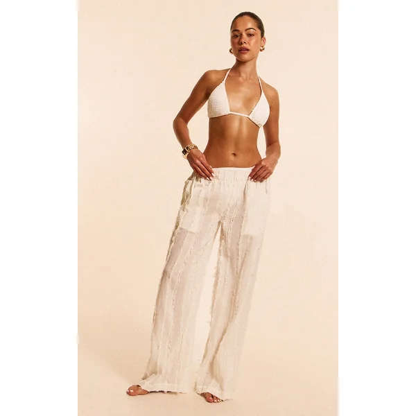White Cotton Distressed Seam Detail Pants