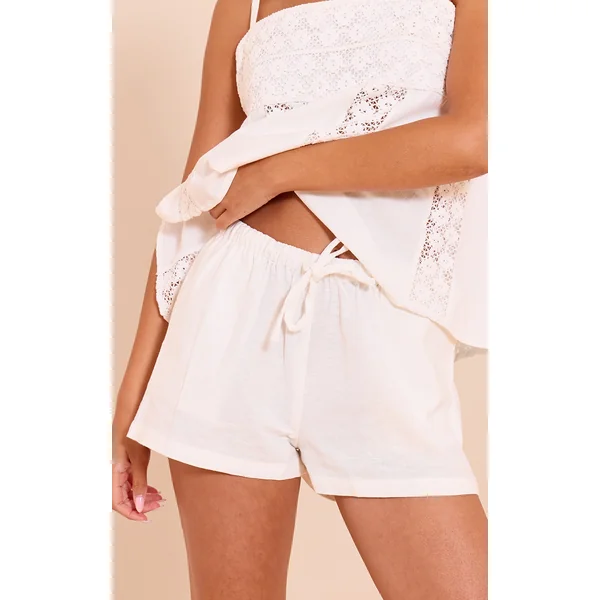 White Cotton Linen Look Drawstring Floaty Shorts