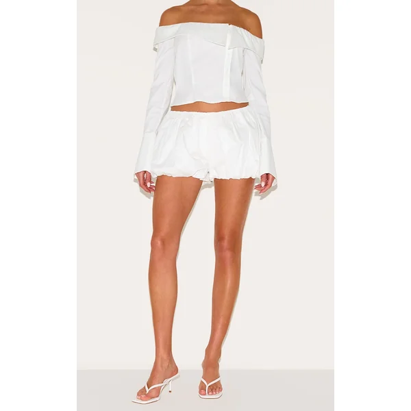 White Cotton Low Rise Puffball Mini Short