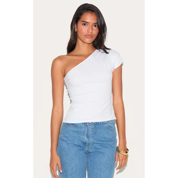 White Cotton One Shoulder Longline Top