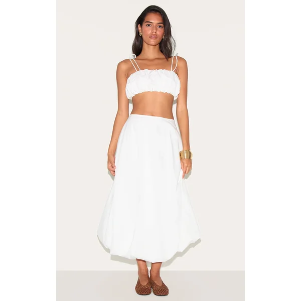 White Cotton Poplin Low Rise Maxi Puff Ball Skirt