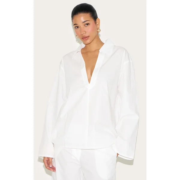 White Cotton Poplin Oversized Shirt