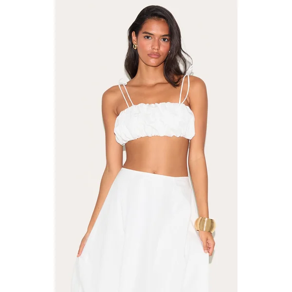 White Cotton Poplin Tie Strap Bralette