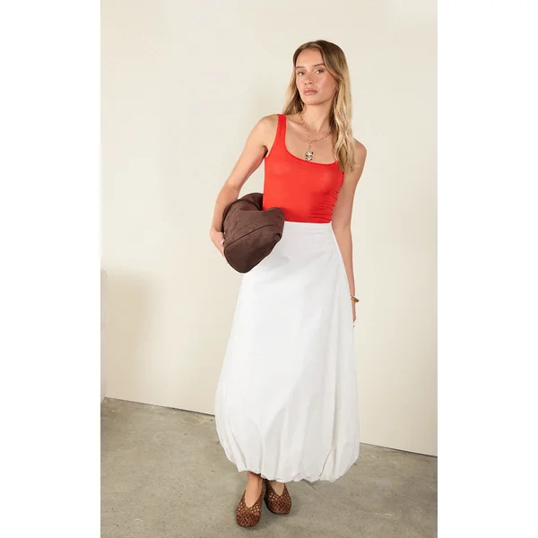 White Cotton Puffball Maxi Skirt