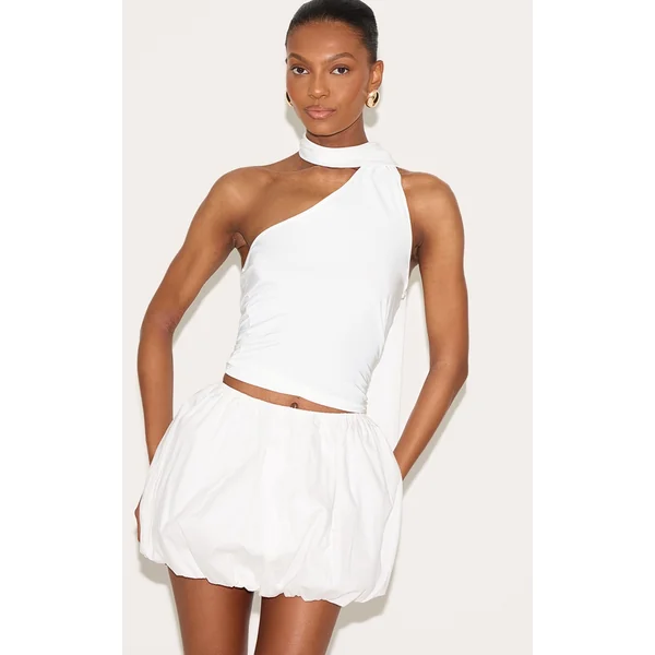 White Cotton Puffball Mini Skirt