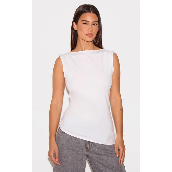 White Cotton Straight Neck Long Top