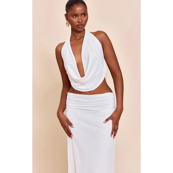 White Cowl Neck Mesh Top