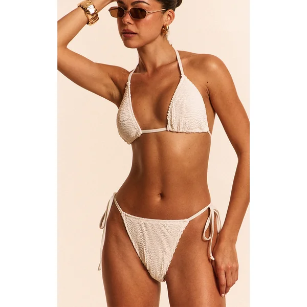 White Crinkle Double Tie Side Bikini Bottoms