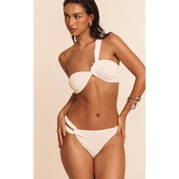 White Crinkle One Shoulder Bikini Top