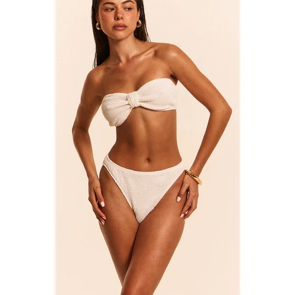 White Crinkle Tanga Bikini Bottoms