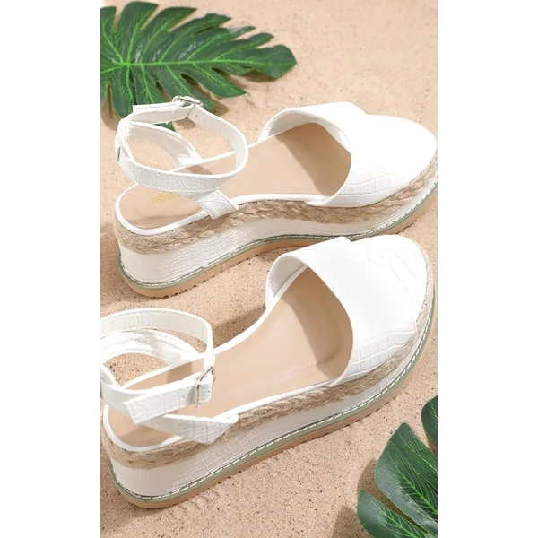 White Croc Faux Leather Flatform Sandal