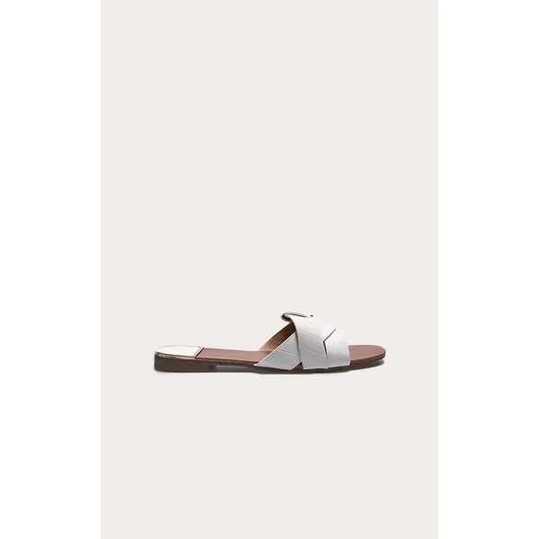 White Croc PU Strap Over Flat Sandals