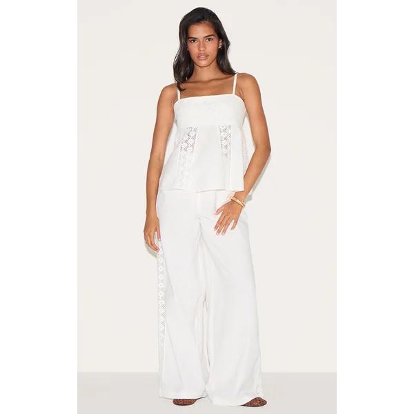 White Crochet Side Detail Pants