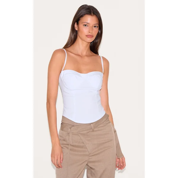 White Curved Hem Bengaline Corset