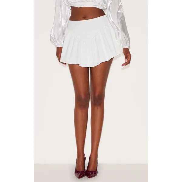 White Dipped Waist Structured A Line Mini Skirt
