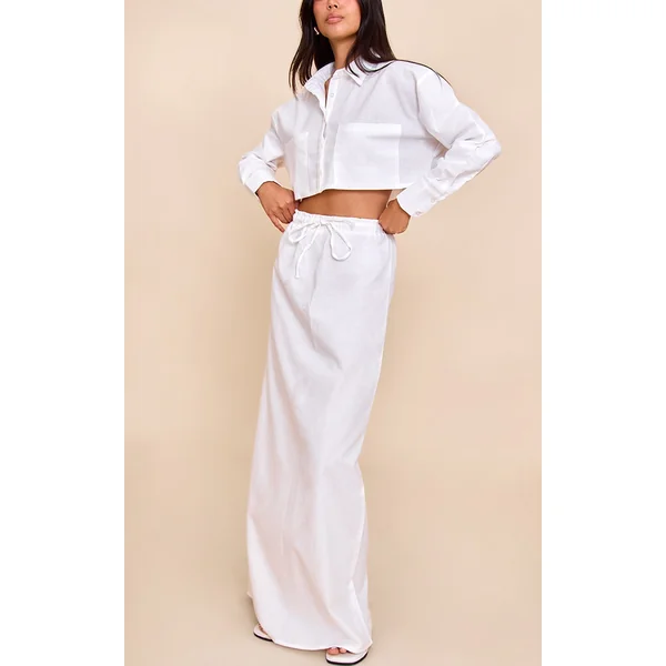 White Drawstring Maxi Skirt