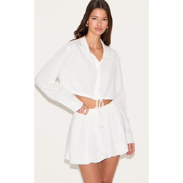 White Drawstring Puff Ball Skirt