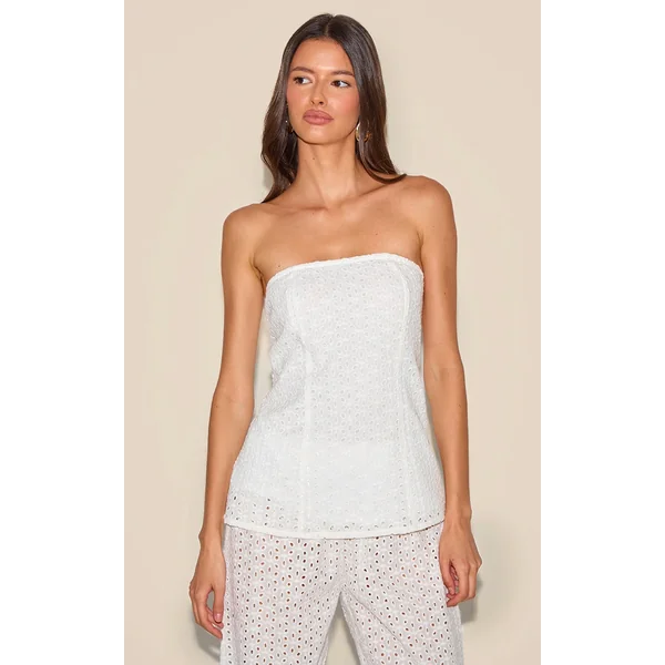 White Embroidered Bandeau Top