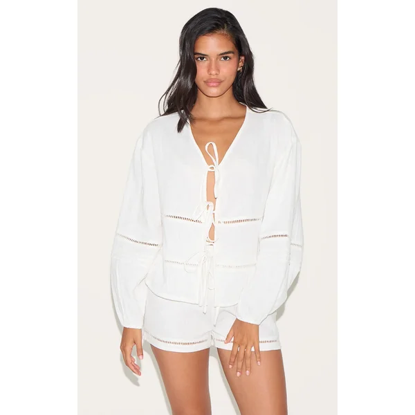 White Embroidered Scoop Neck Top