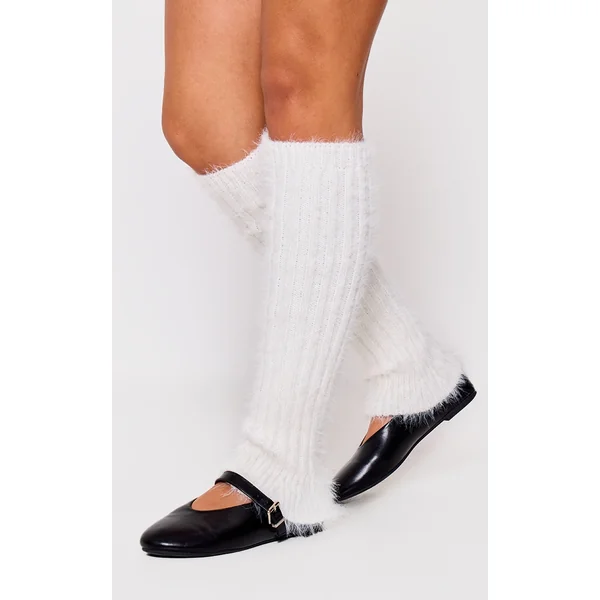 White Eyelash Knit Rib Leg Warmers